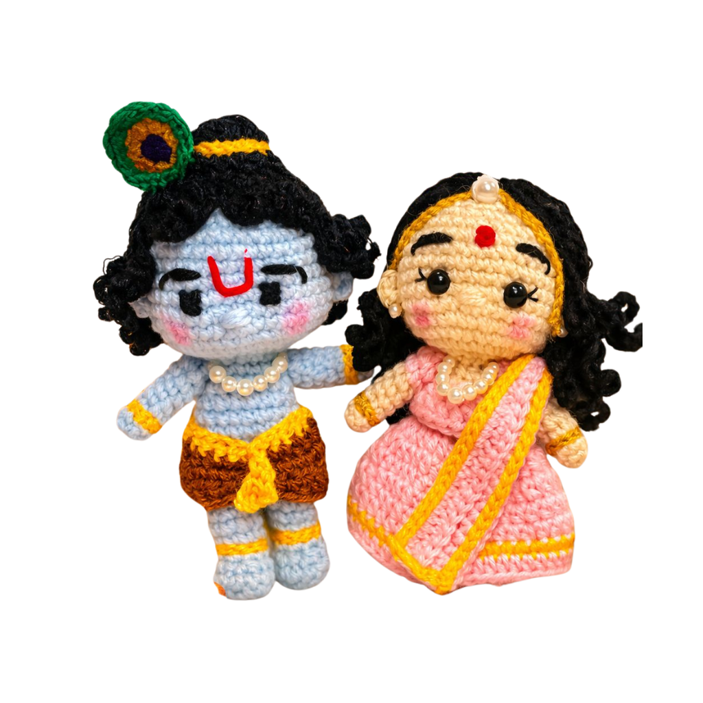 Handmade Radha Krishna Crochet Doll Set