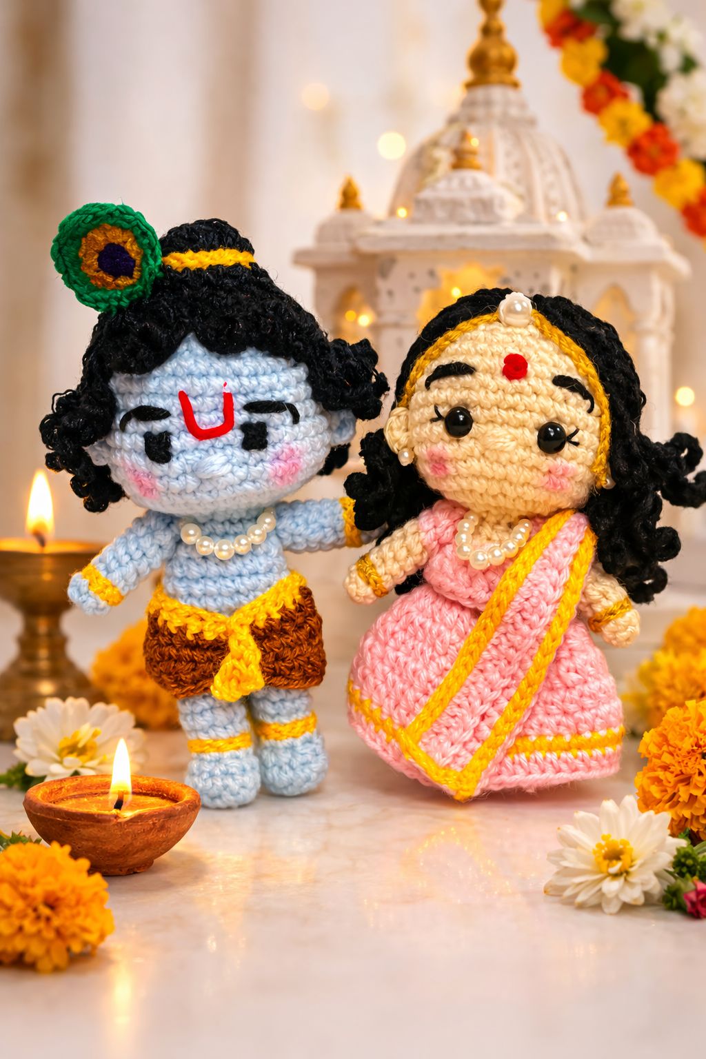 Handmade Radha Krishna Crochet Doll Set