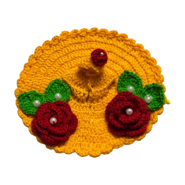 thakur ji yellow crochet dress with rose embellishments